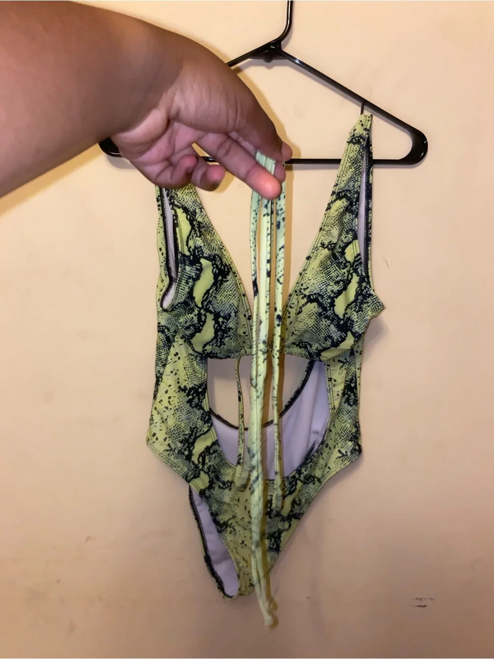 Snake-Print Plunge Swimsuit, L